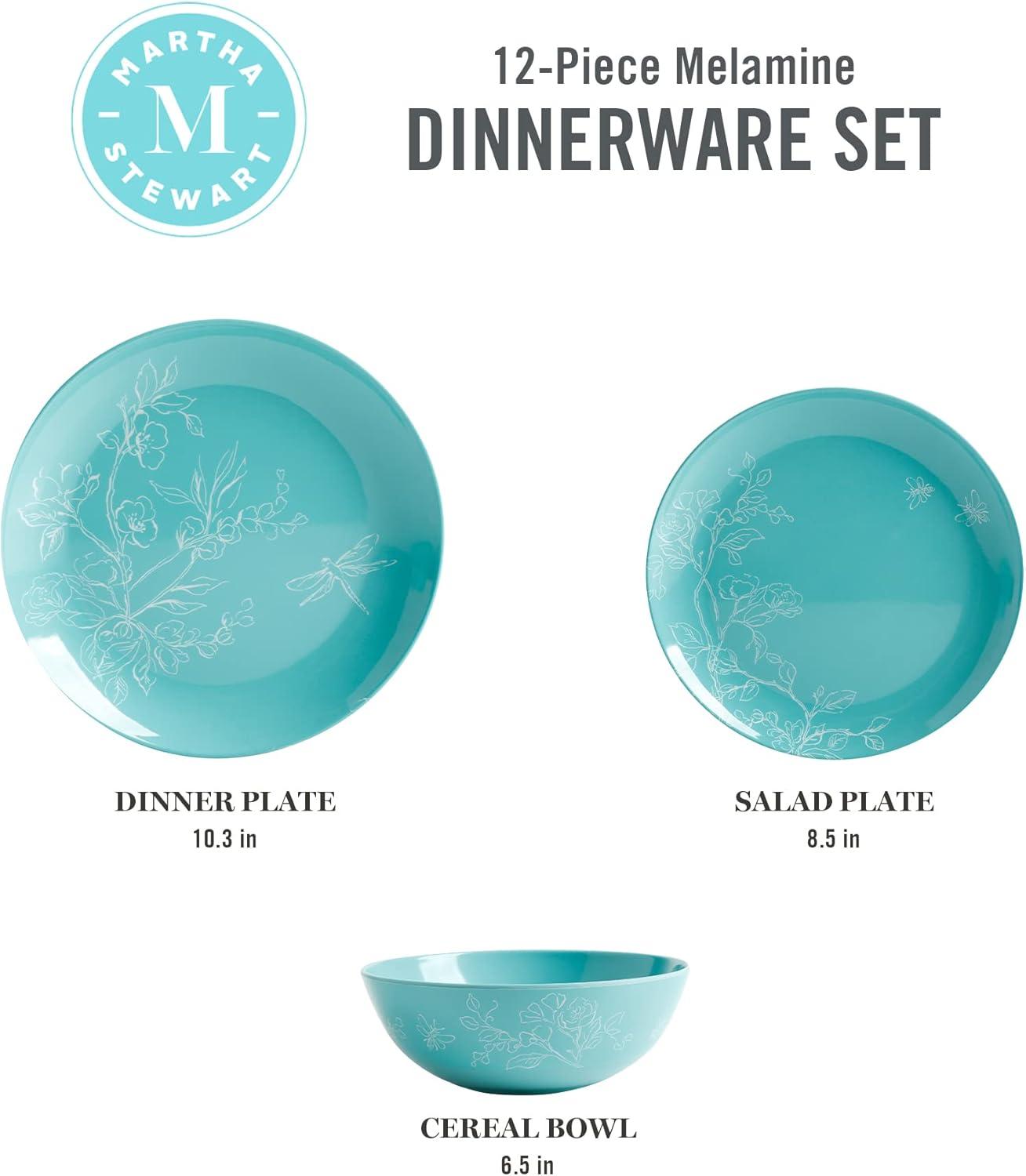 Martha Stewart Martha 12 Piece Melamine Dinnerware Set, Service for 4