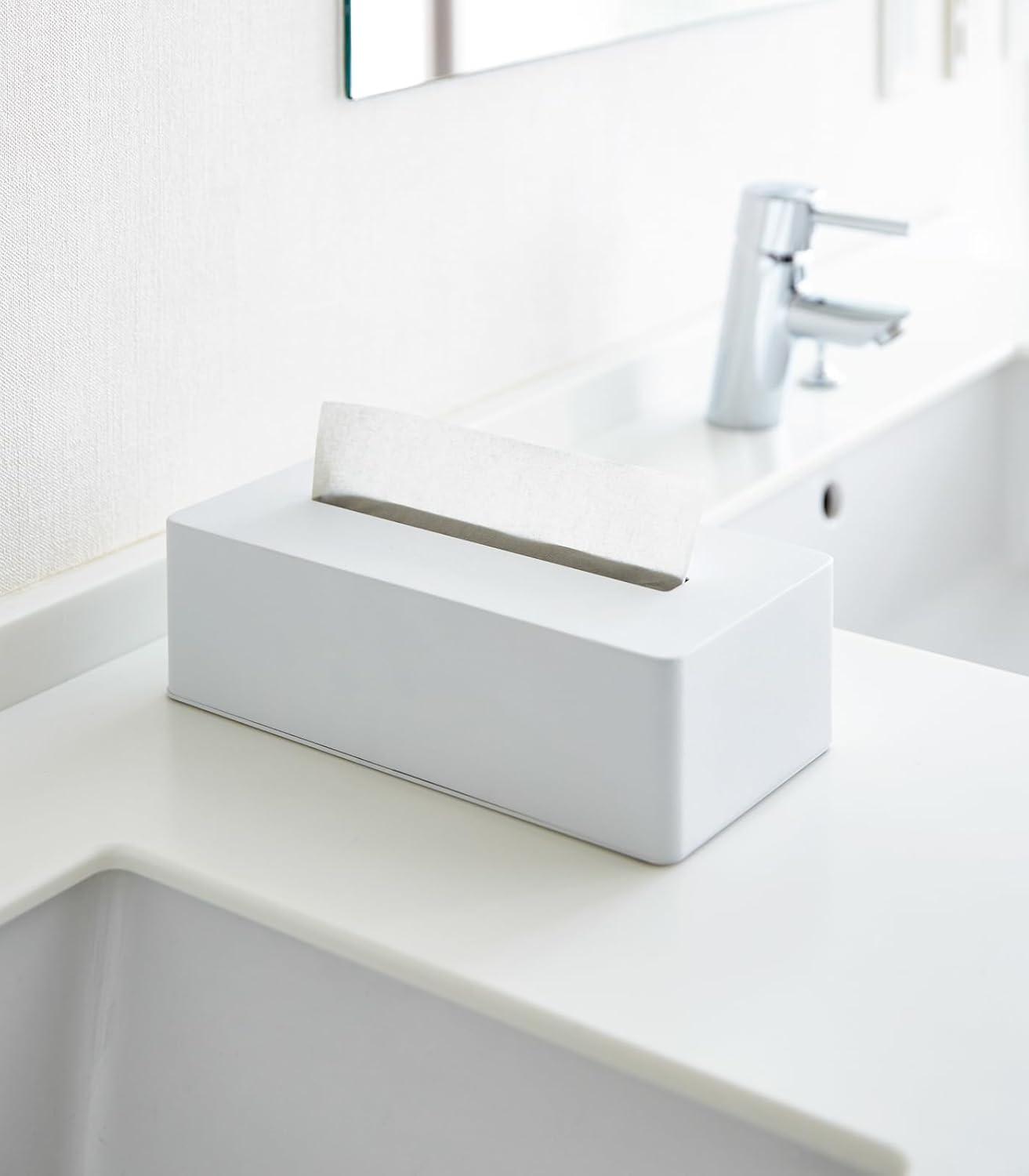 White Steel Minimalist Rectangular Tissue Box Cover