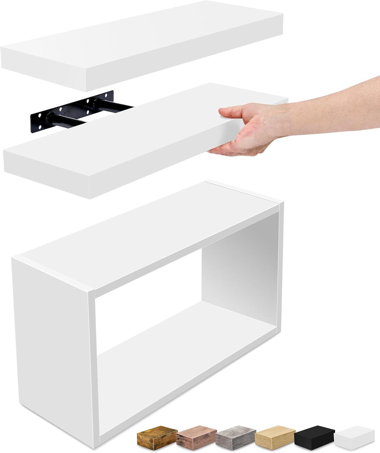 White Floating Cube Accent Shelf Set for Living Room and Bedroom