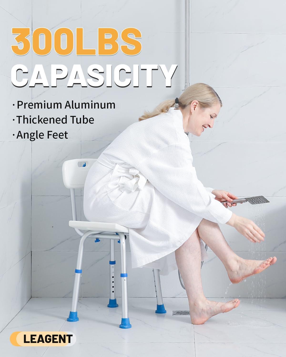 Adjustable Shower Chair with Back, HSA/FSA Eligible Shower Stool for Inside Shower, Tool-Free Shower Seat for Inside Shower, Waterproof Shower Chair for Inside Bathtub for Elderly/Handicap by SOUHEILO