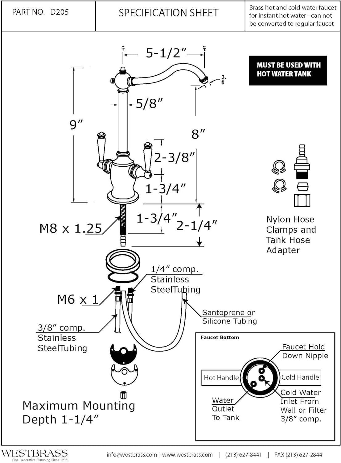 Victorian 9" 2-Handle Hot and Cold Water Dispenser Faucet with Heating Tank and Filter System