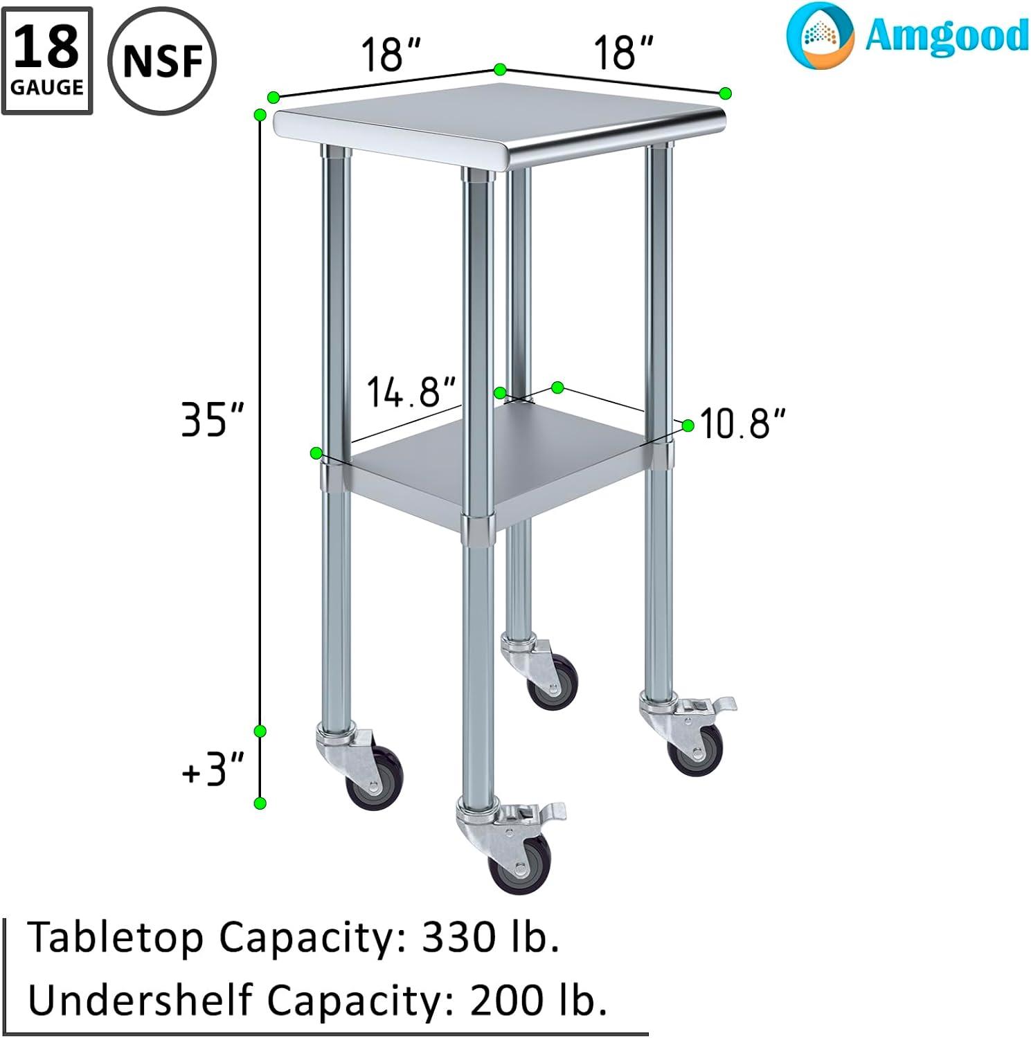 Amgood 24 in. x 18 in. Stainless Steel Table With Wheels