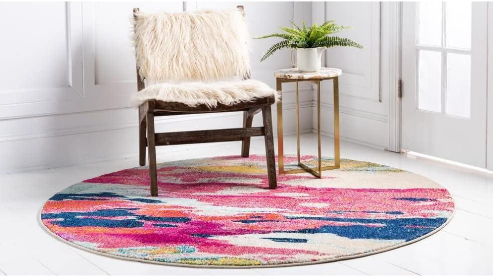 Unique Loom Estrella Collection Area Rug - Laurnell (6' 1" Round Pink/Orange)