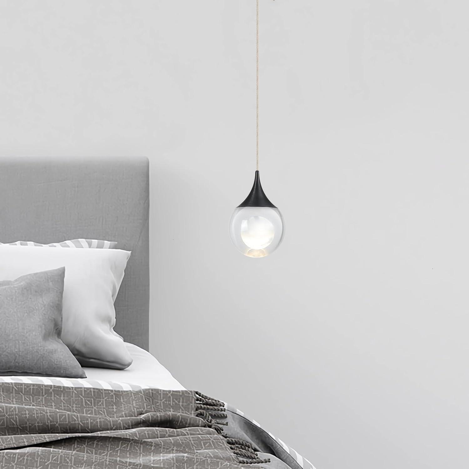 JoollySun Crystal LED Pendant Light: Black Modern Mini Light Fixtures Ceiling Hanging for Kitchen Island Bathroom