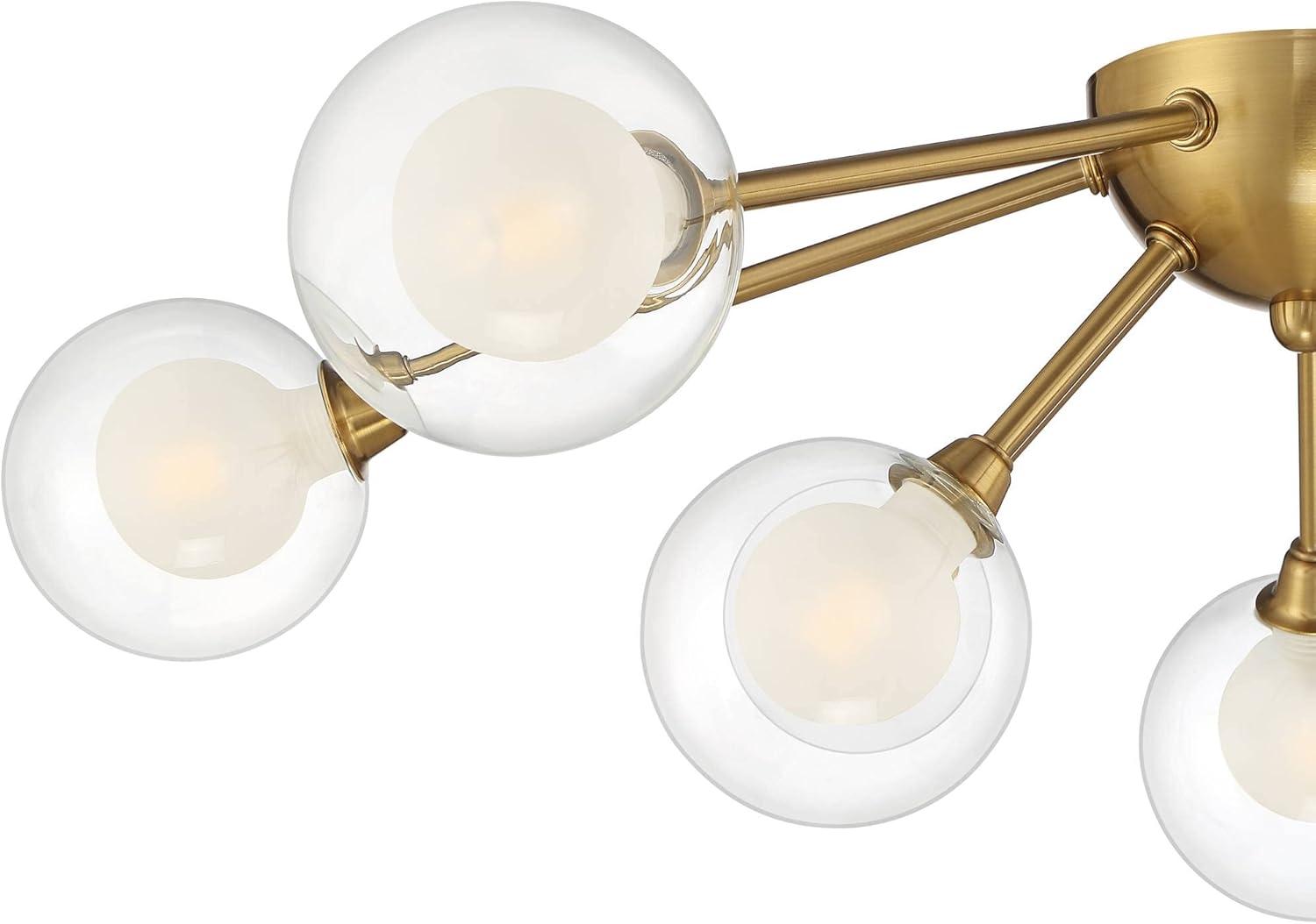 Possini Euro Design Spheres Modern Ceiling Light Flush Mount Fixture 28" Wide Warm Brass 9-Light LED Clear Globe Glass for Bedroom Kitchen Living Room