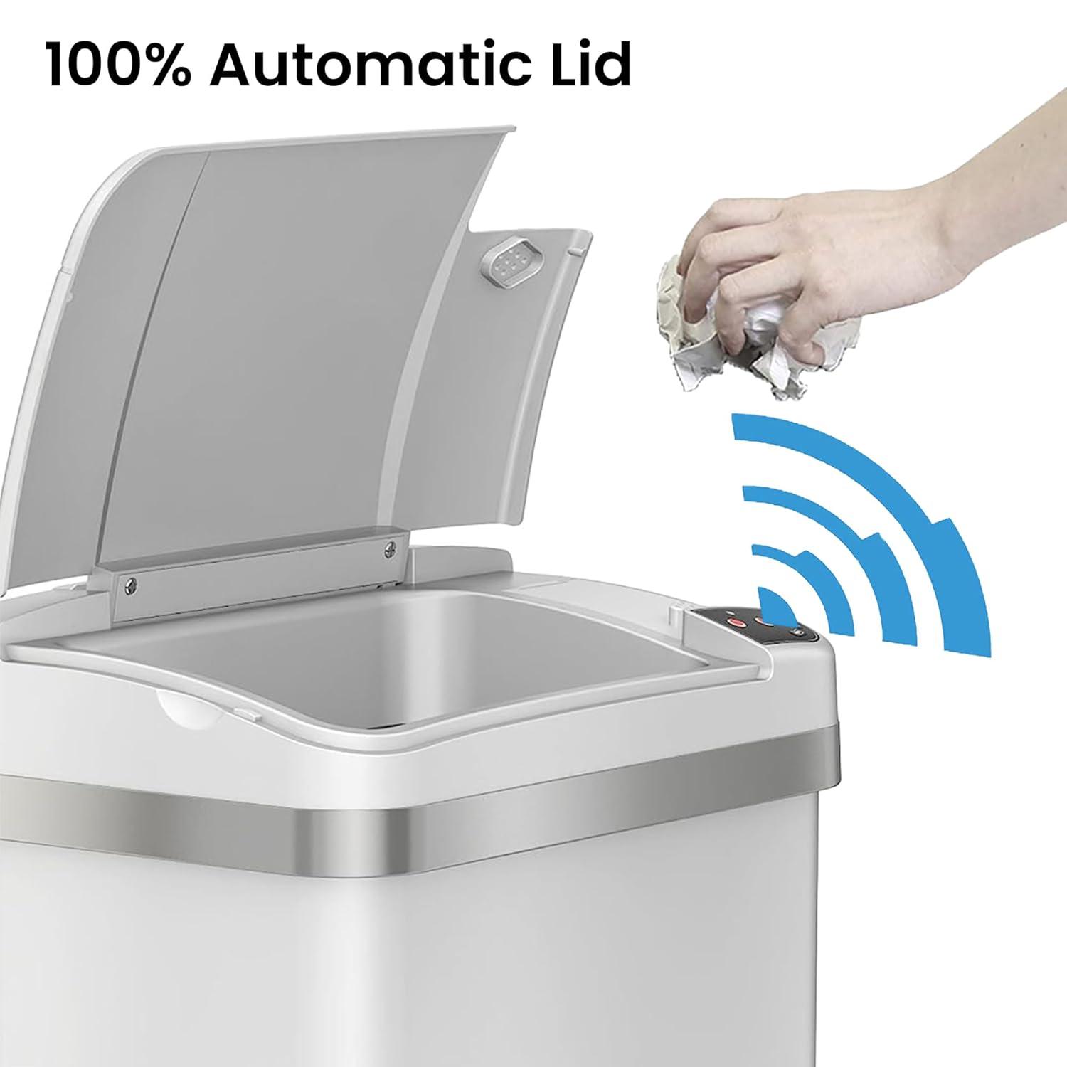 iTouchless Sensor Bathroom Trash Can with AbsorbX Odor Filter and Fragrance 4 Gallon White Stainless Steel