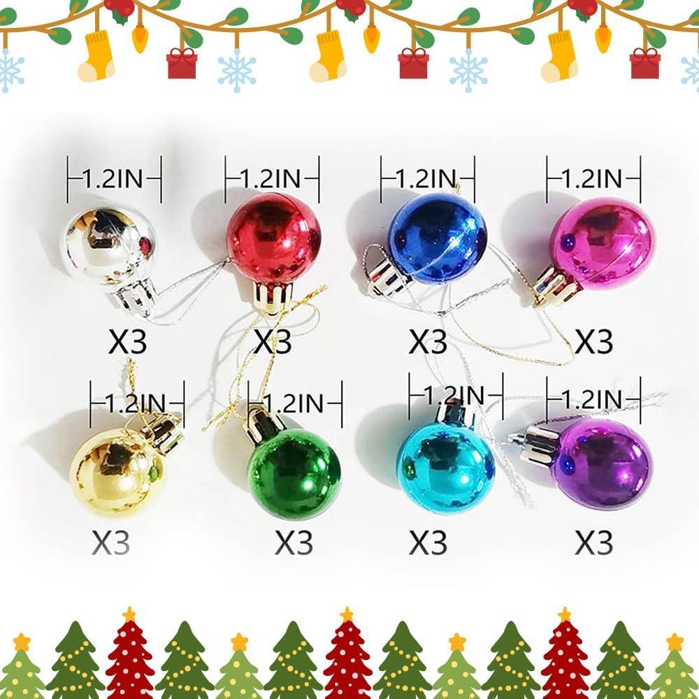 1.2 Inches Colored Christmas Balls Decoration Living Room Garden Ornaments Mini Glitter Ball Door Wall Xmas Tree Decor Supplies 24 Pack Set of 8