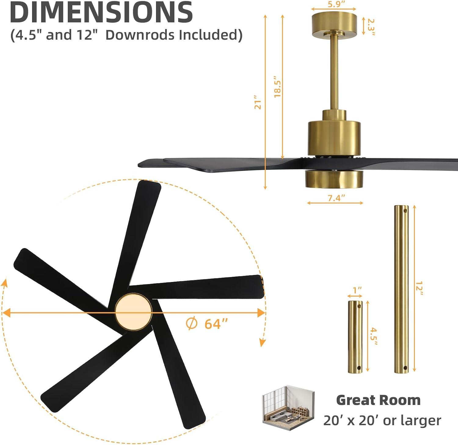 5 - ABS Blades Indoor Ceiling Fan with Light and Remote