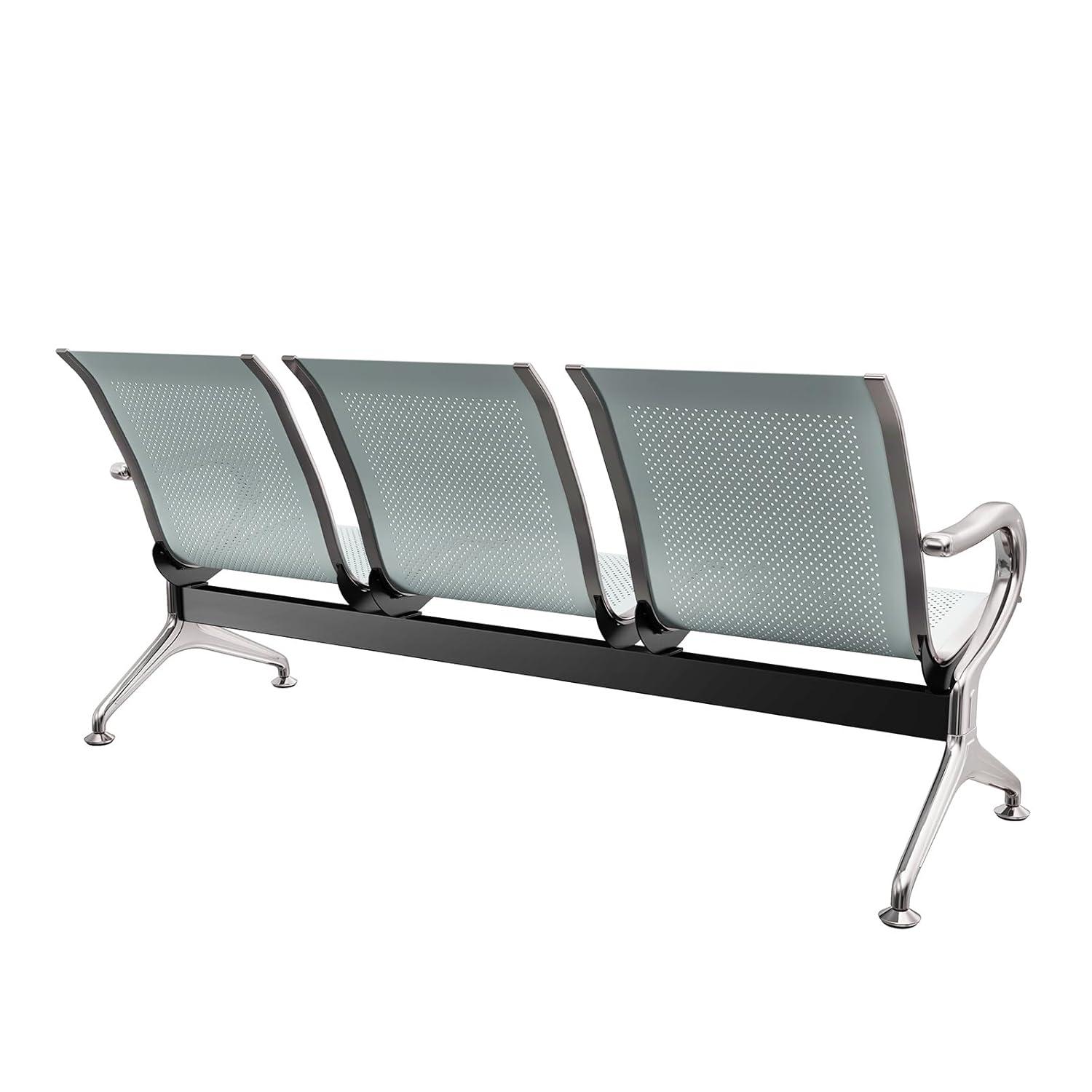 Kinbor Waiting Room Chairs, 3-Seat Reception Chairs Office Guest Waiting Furniture Bench Seating for Airport Bank Hospital, Black