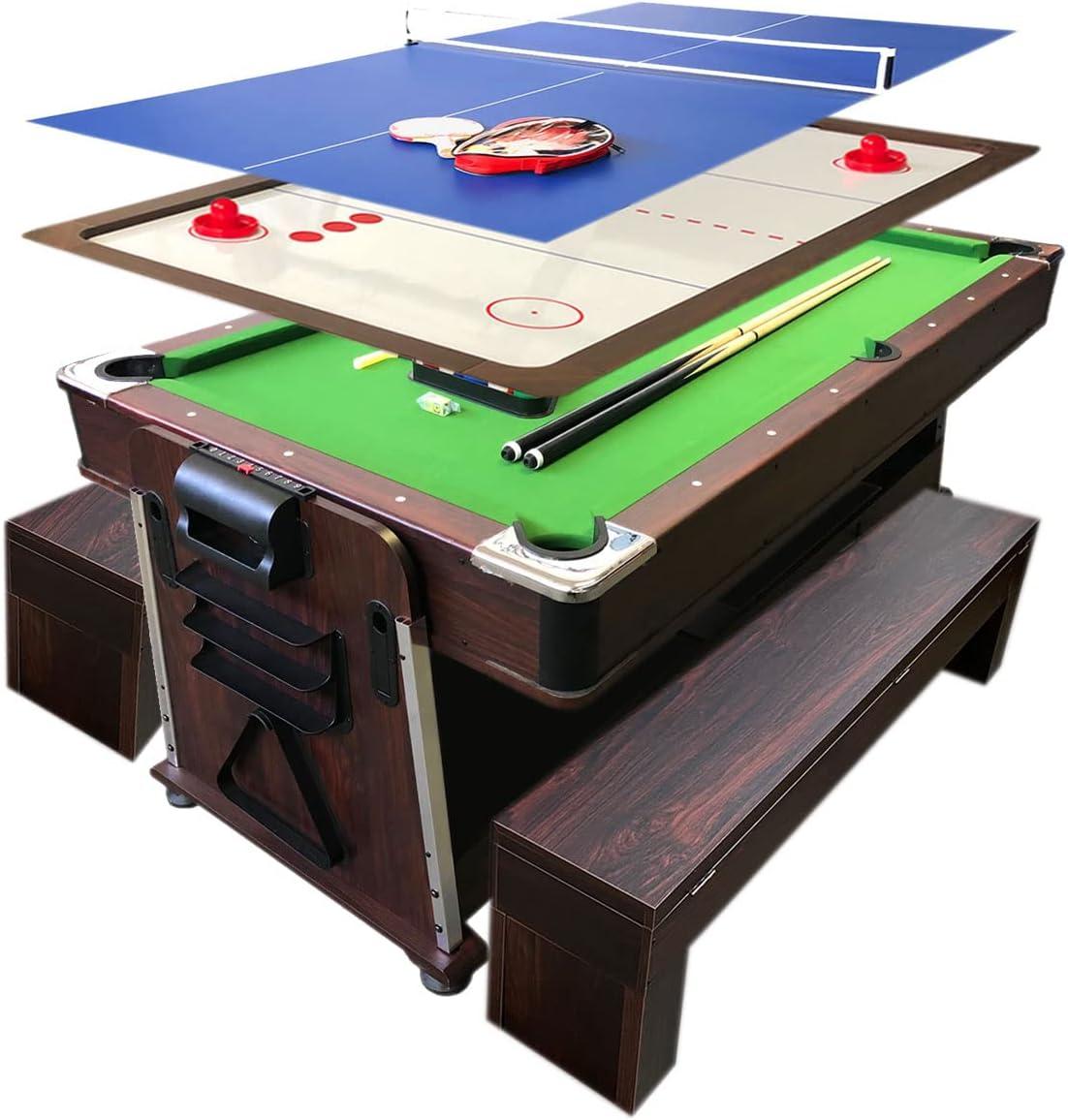 Pool Table 7ft + Air Hockey + Table Tennis + Table – Mattew With Benches