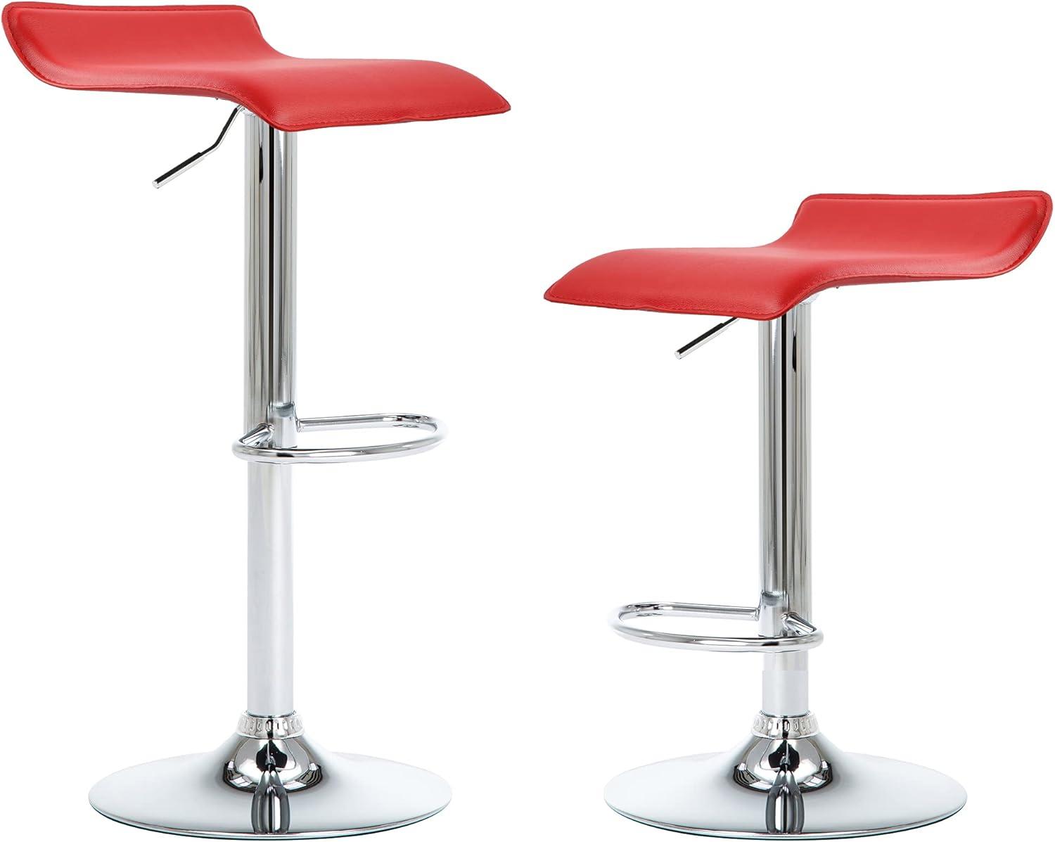 Bar Stools Set of 2 Modern Square PU Leather Adjustable BarStools Counter Height Stools with Backless 360° Swivel Stool Red