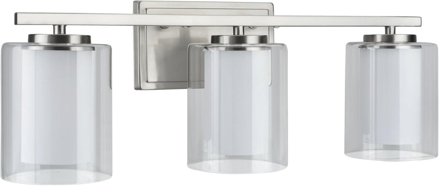 Satin Nickel Cylinder Bathroom Vanity Light with Clear Glass Shade