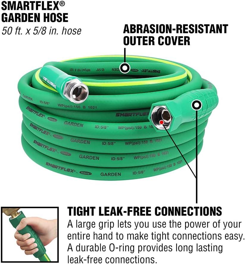 SmartFlex® Garden Hose, 5/8" x 50', Hybrid Polymer Blend, Green