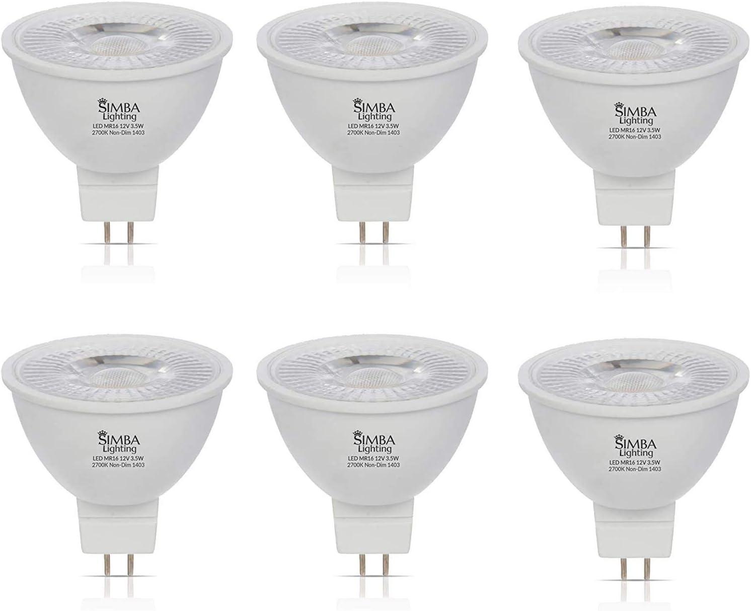 Simba Lighting LED MR16 3.5W 20W Halogen Replacement Bulbs 12V GU5.3 BiPin 2700K Soft White 6-Pack