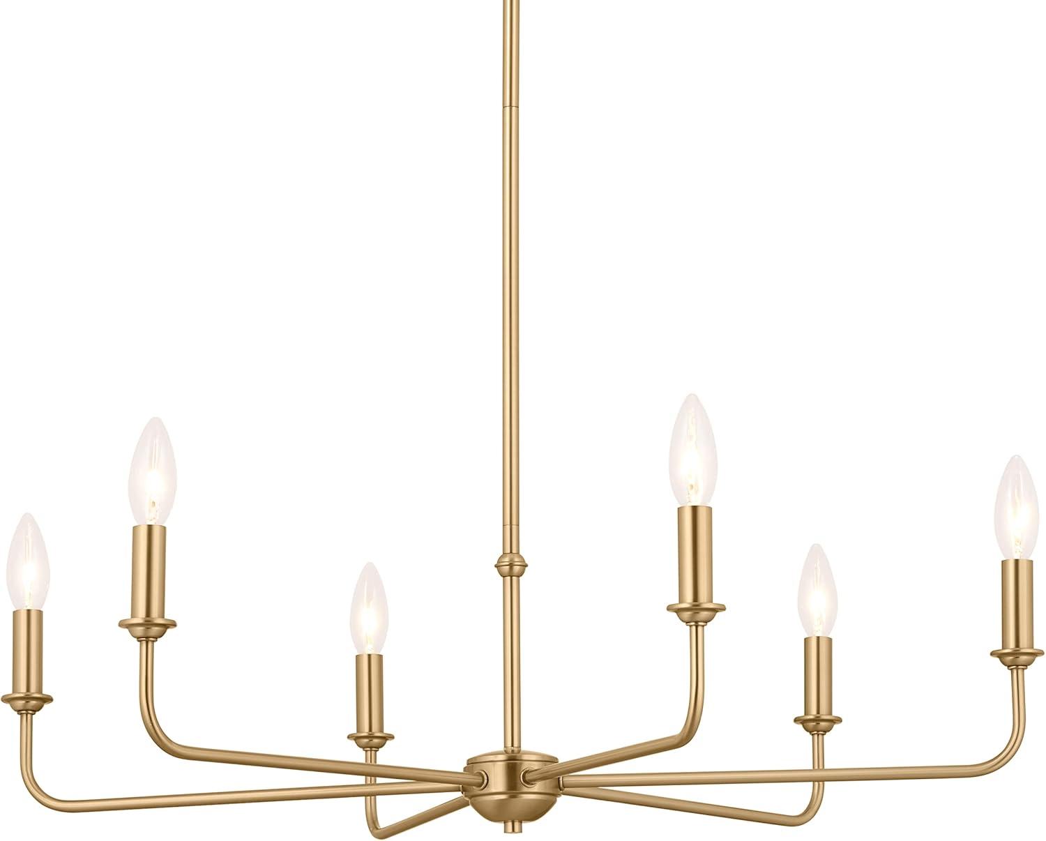 Brushed Natural Brass 6-Light Chandelier with Linen Shades