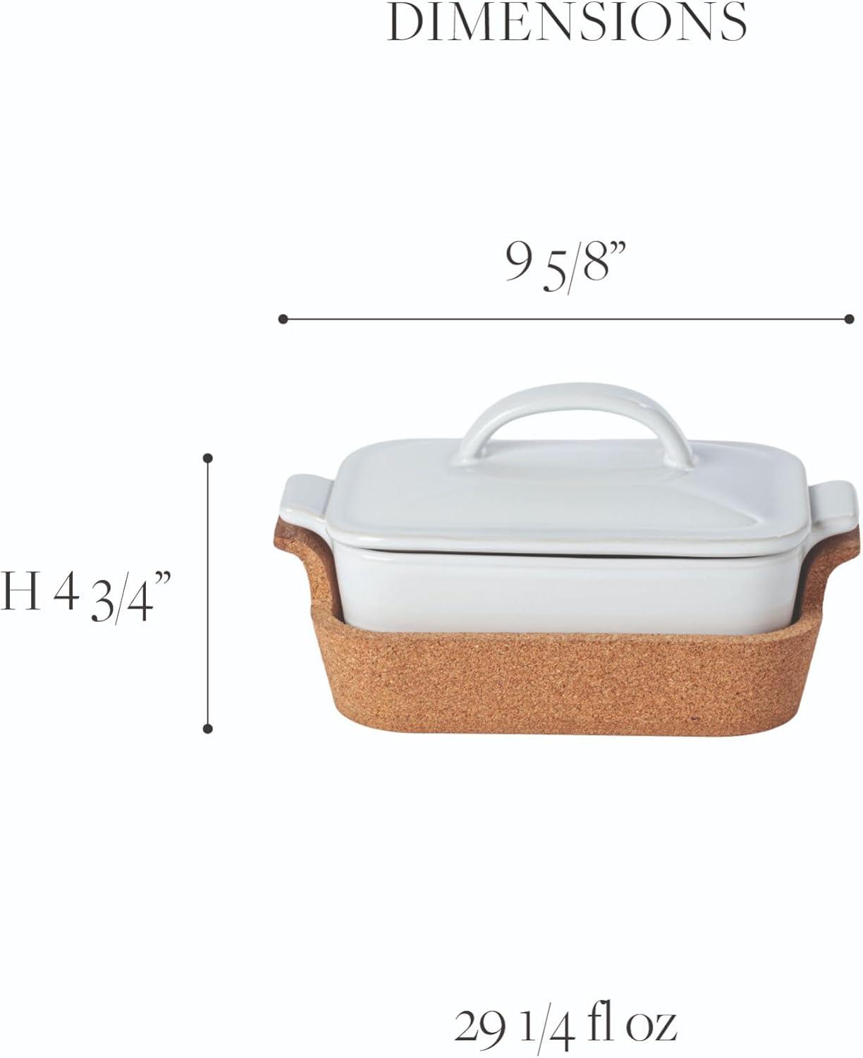 White Stoneware Rectangular Casserole with Cork Tray