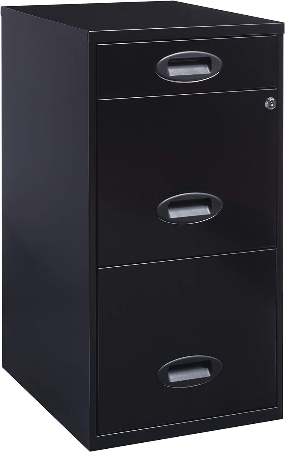 Space Solutions  18in. Deep 3 Drawer Metal Organizer File Cabinet with Pencil Drawer, Black