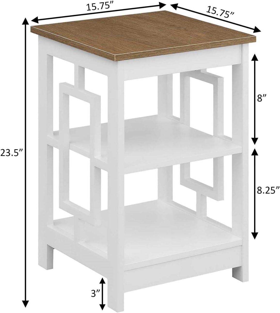 Convenience Concepts Town Square End Table with Shelves, Driftwood/White