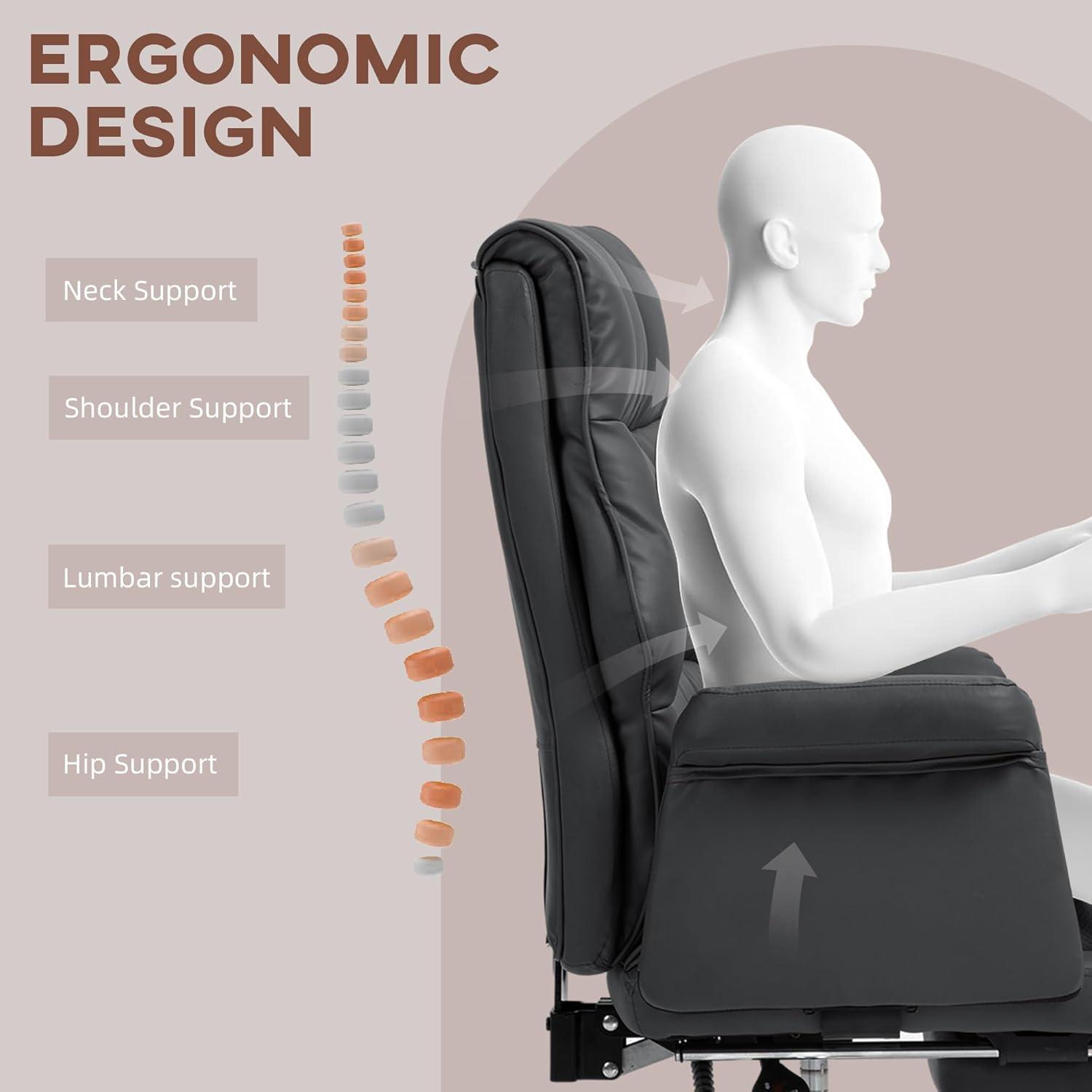 HOMCOM Executive Office Chair with Footrest, Ergonomic Office Chair, Reclining PU Leather Computer Chair, Black