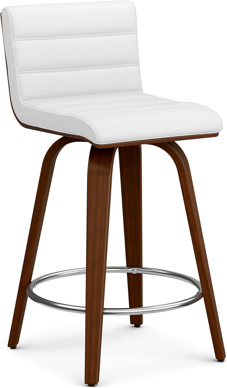 White Faux Leather and Wood Swivel Counter Stool