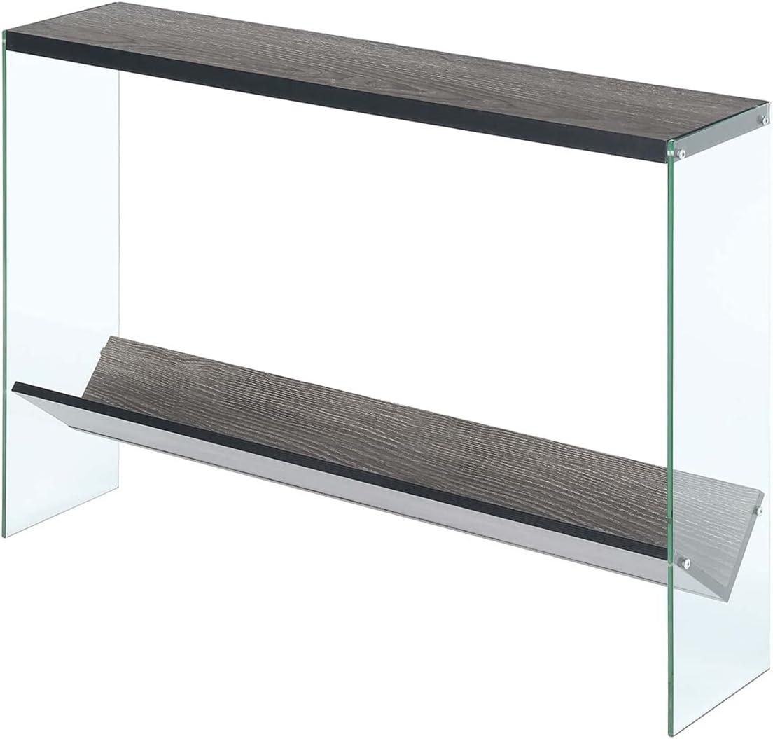 Weathered Gray Modern V Console Table with Glass Shelves