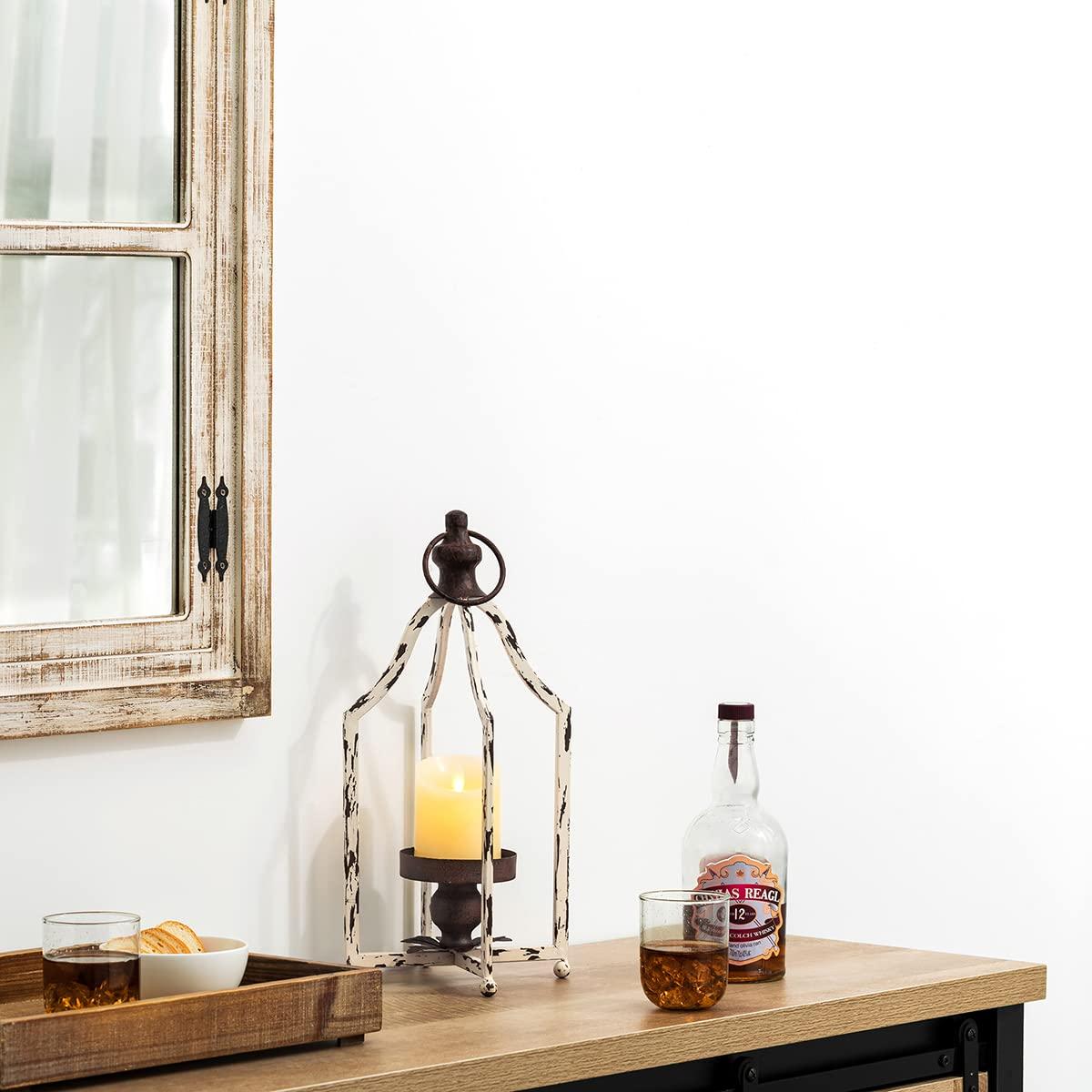 Glitzhome Farmhouse Rustic Metal Lanterns Hanging Candle Holder White-S