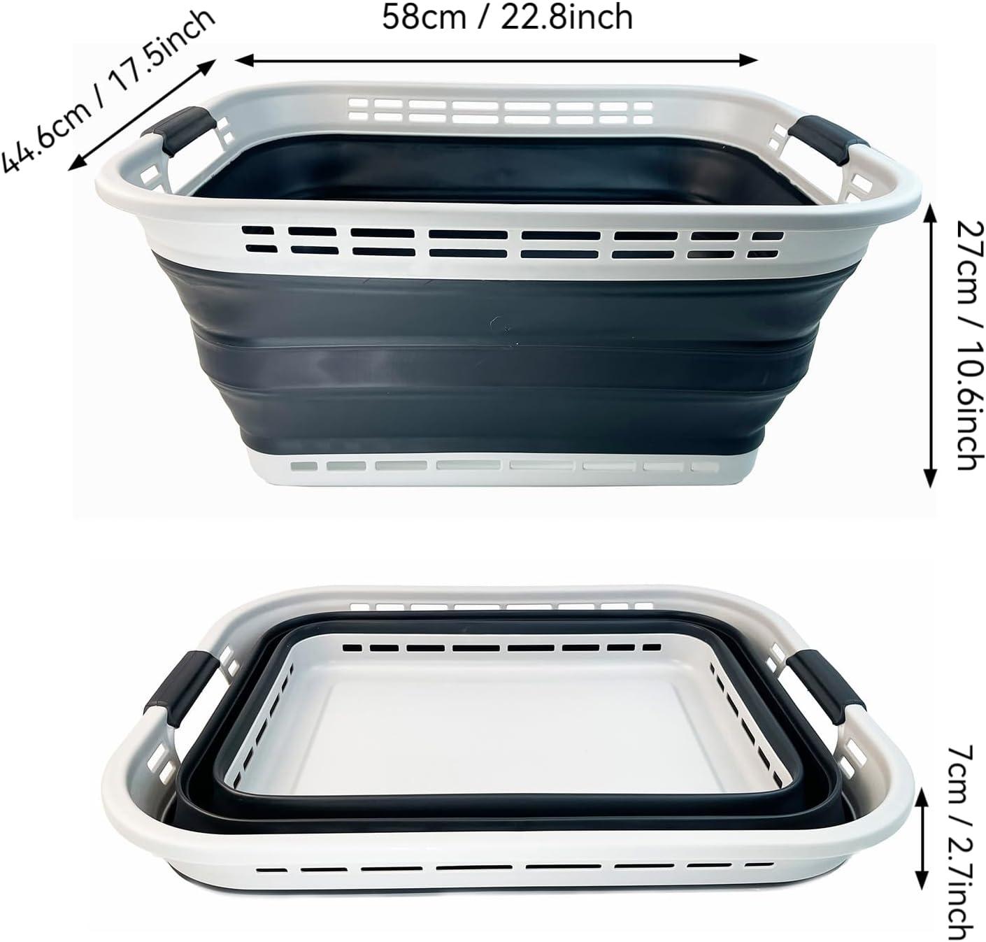 SAMMART 42L (11 Galloons) Collapsible Plastic Laundry Basket, Grey/Slate Grey