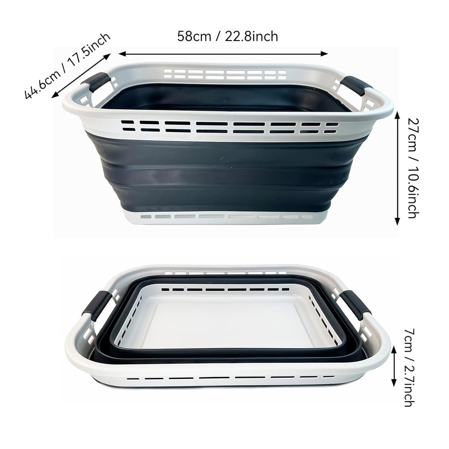 SAMMART 42L (11 Galloons) Collapsible Plastic Laundry Basket, Grey/Slate Grey