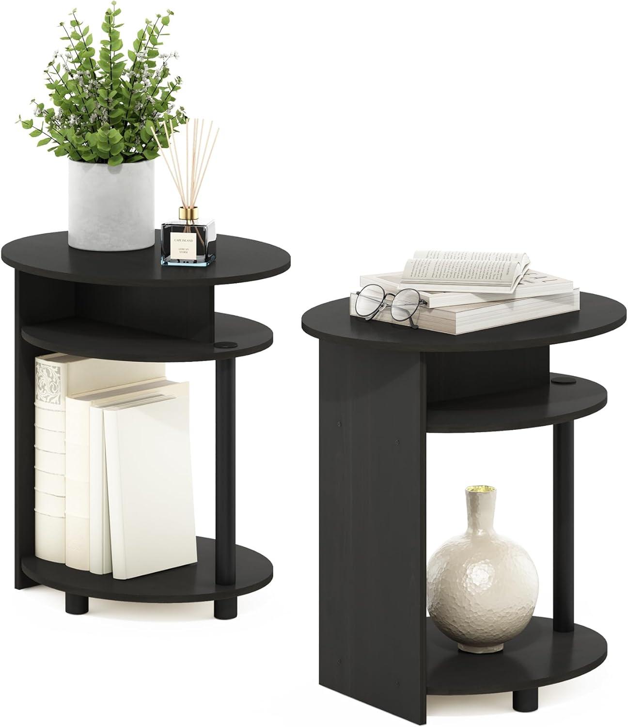 Furinno 2PCS Industrial Oval Coffee Snack End Table Sofa Side Table Laptop Desk Accent Telephone Table,Walnut