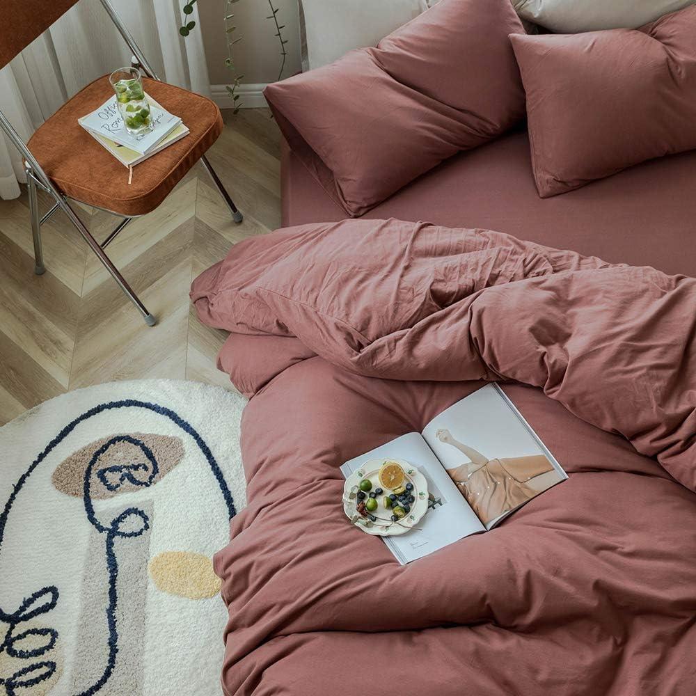 Le Vechtoo Duvet Cover Set, Queen, Brick Red, Jersey Knit Cotton, 100% Cotton, 3 Pieces, Modern Style, Bed Linen107