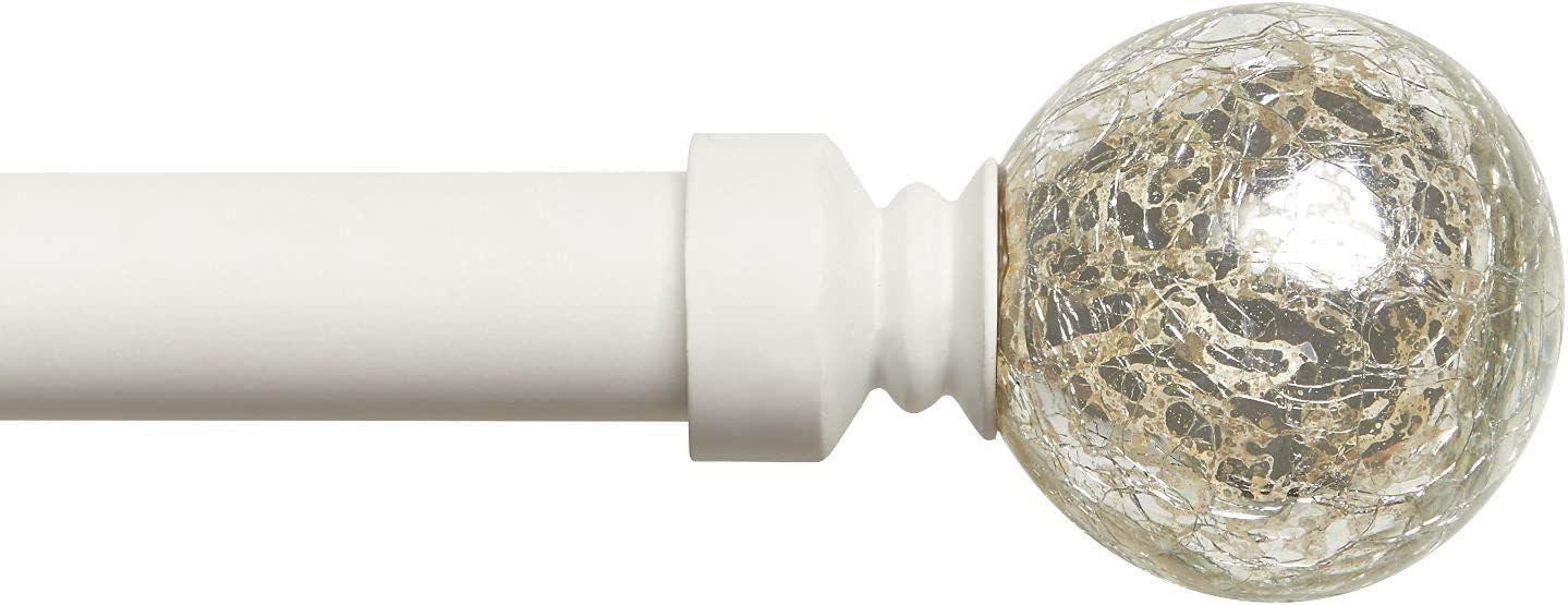 Azilee Exclusive Home Silver Aged Sphere 1" Curtain Rod and Coordinating Finial Set, Adjustable