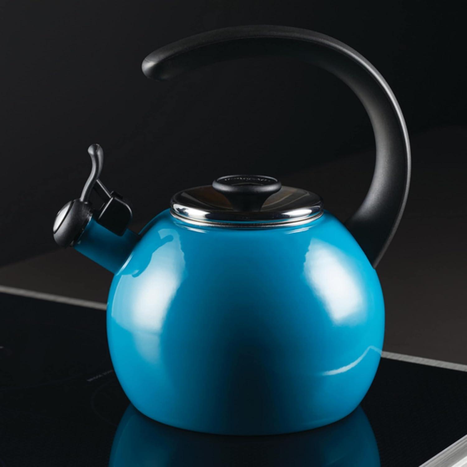 Enamel on Steel Whistling Teakettle/Teapot With -Up Spout, 2 Quart - Turquoise Blue