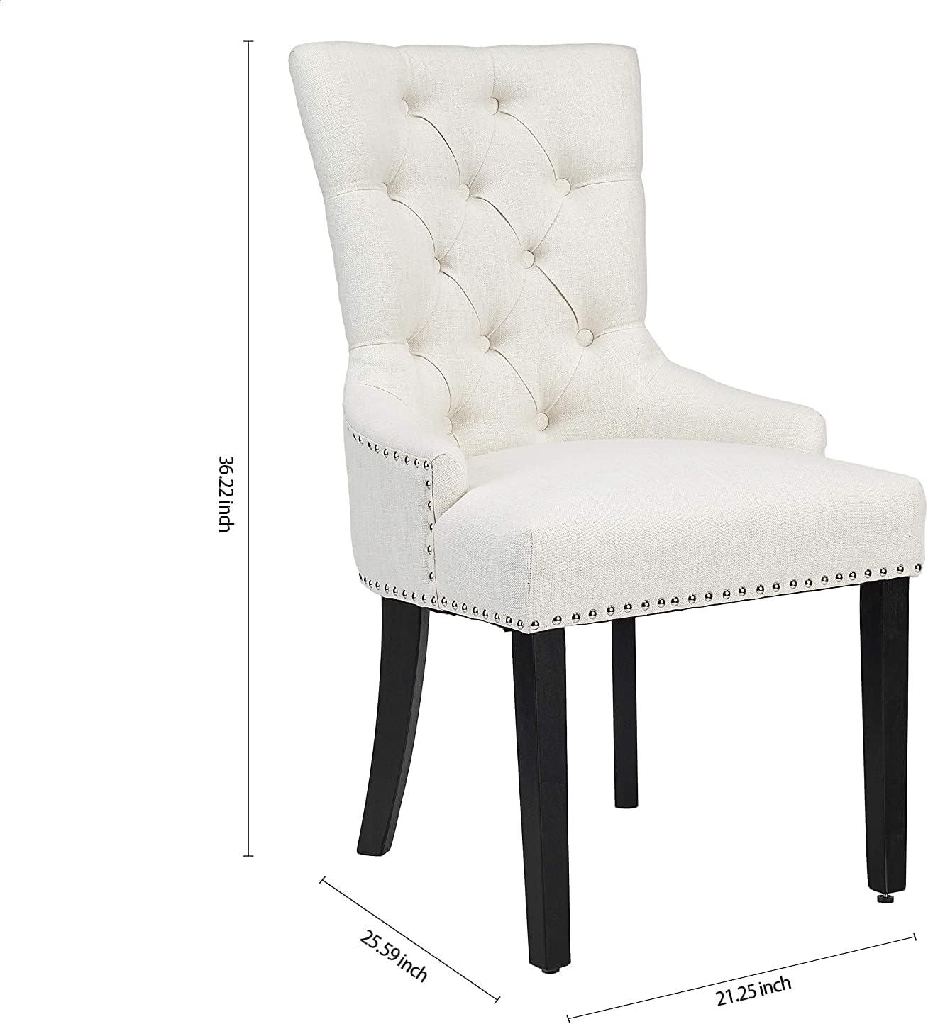 Beige Button-Tufted Upholstered Side Chair with Nailhead Trim