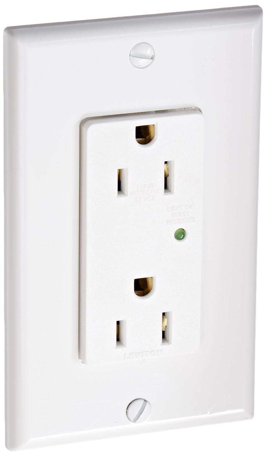 White Tamper Resistant Duplex Surge Protector with Wall Plate