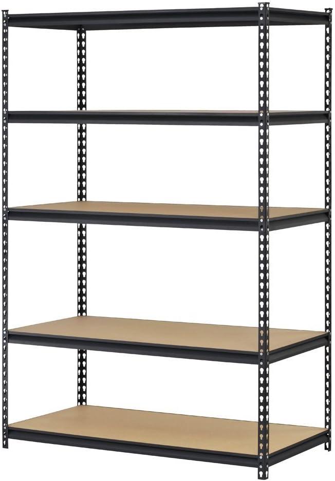 IVV 5 Tiers Powder Coated Storage Rack, Black 5-Shelf Steel Shelving Unit Storage Rack Adjustable Garage Shelves Utility Rack Display for Home Office Garage