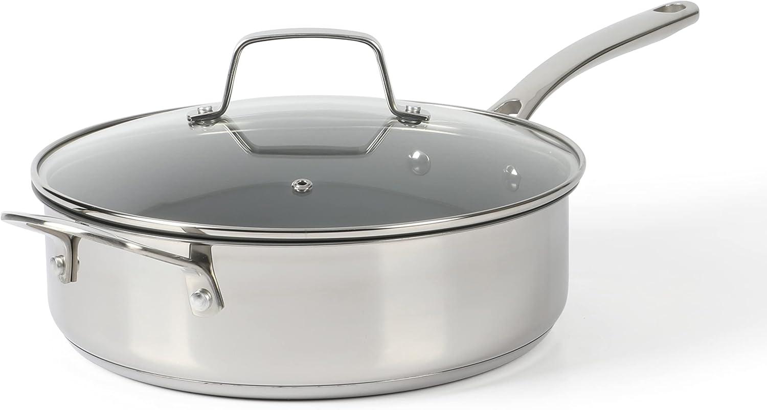 4-Quart Silver Stainless Steel Nonstick Saute Pan with Lid