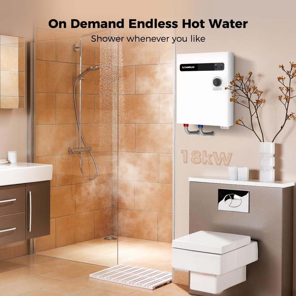 CAMPLUX 18KW 240V Electric Tankless Water Heater , Instant Hot Water Heater