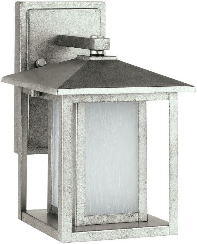 Weathered Pewter Outdoor LED Wall Lantern with Etched Glass