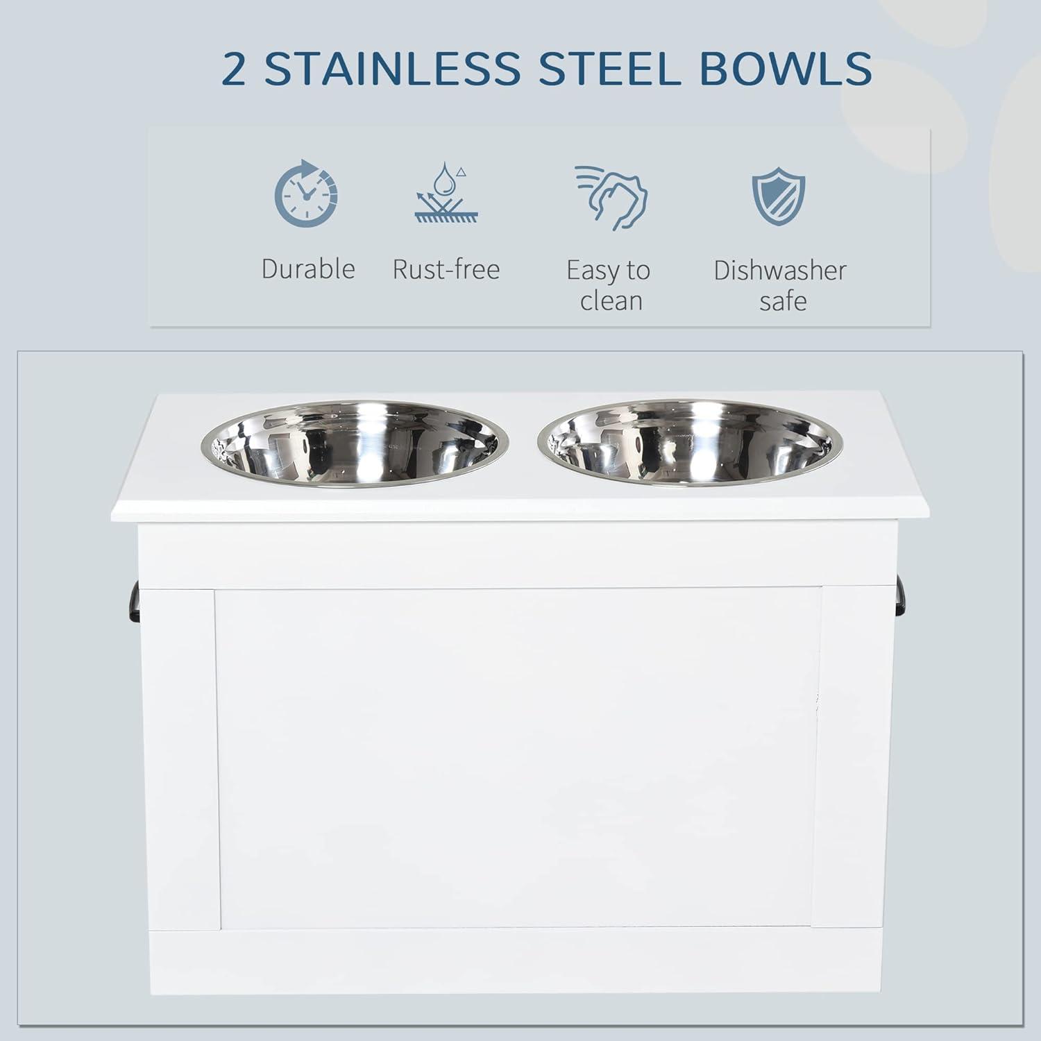 PawHut Raised Pet Feeding Storage Station with 2 Stainless Steel Bowls Base for Large Dogs and Other Large Pets