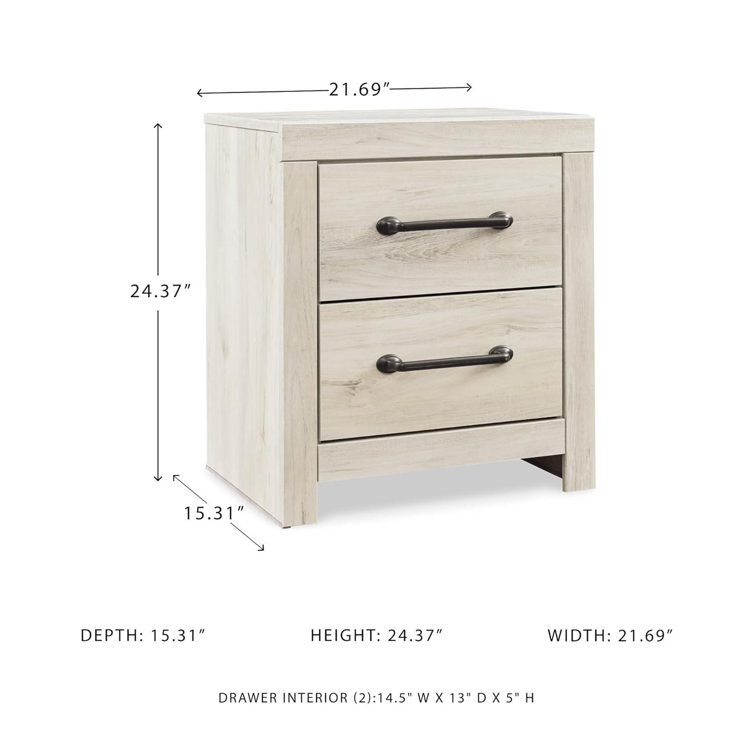 Cambeck Nightstand White - Signature Design by Ashley: Industrial Style Bedside Table with USB Ports & Storage