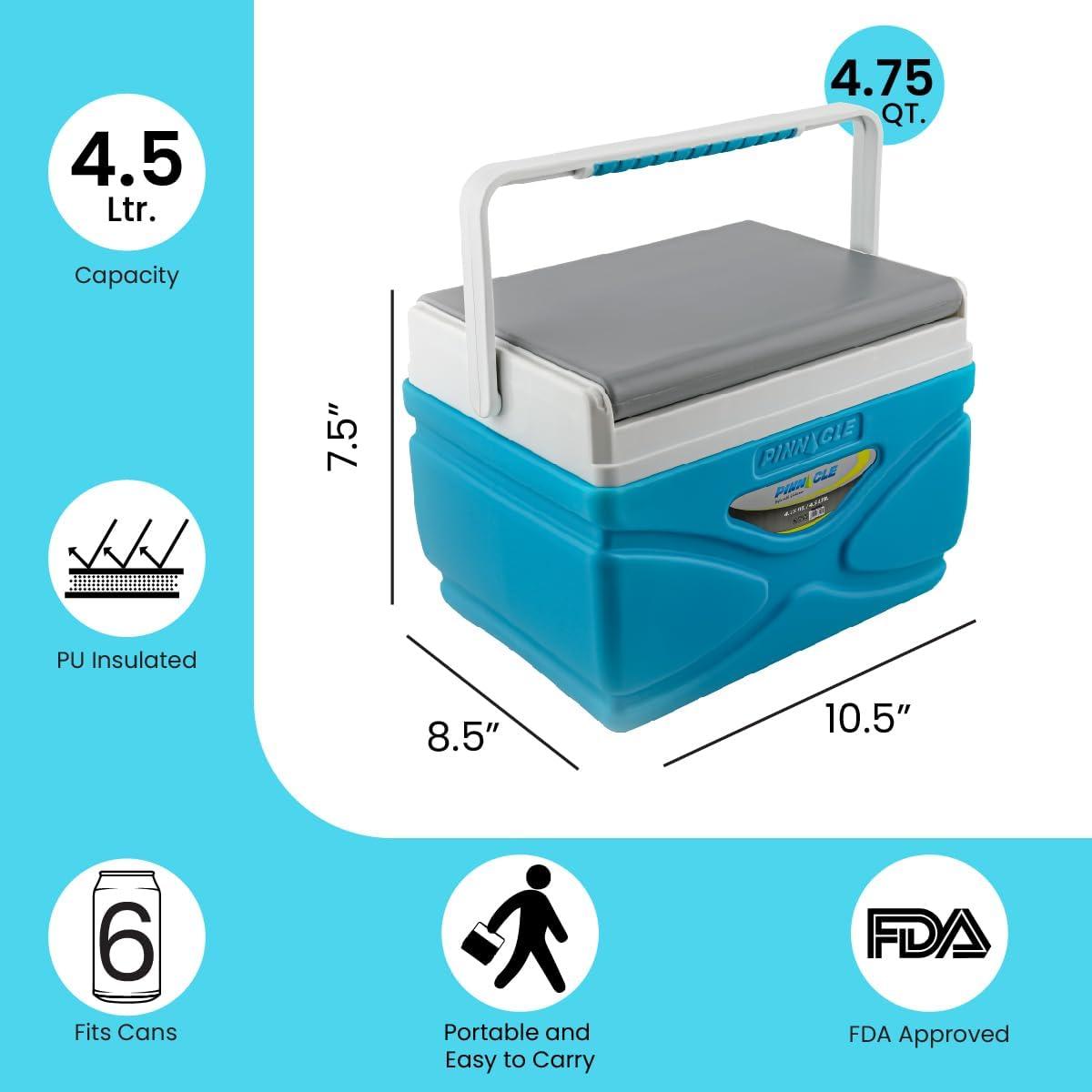 Pinnacle Thermoware 4.5 Liter Hard Portable Cooler Picnic Camping Outdoor Coolbox, Sky Blue