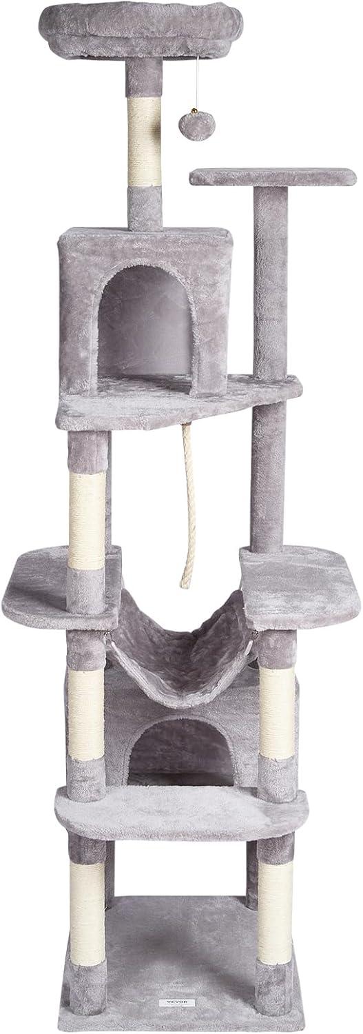 Light Grey 72" Cat Tower with Sisal Scratching Posts and Condos