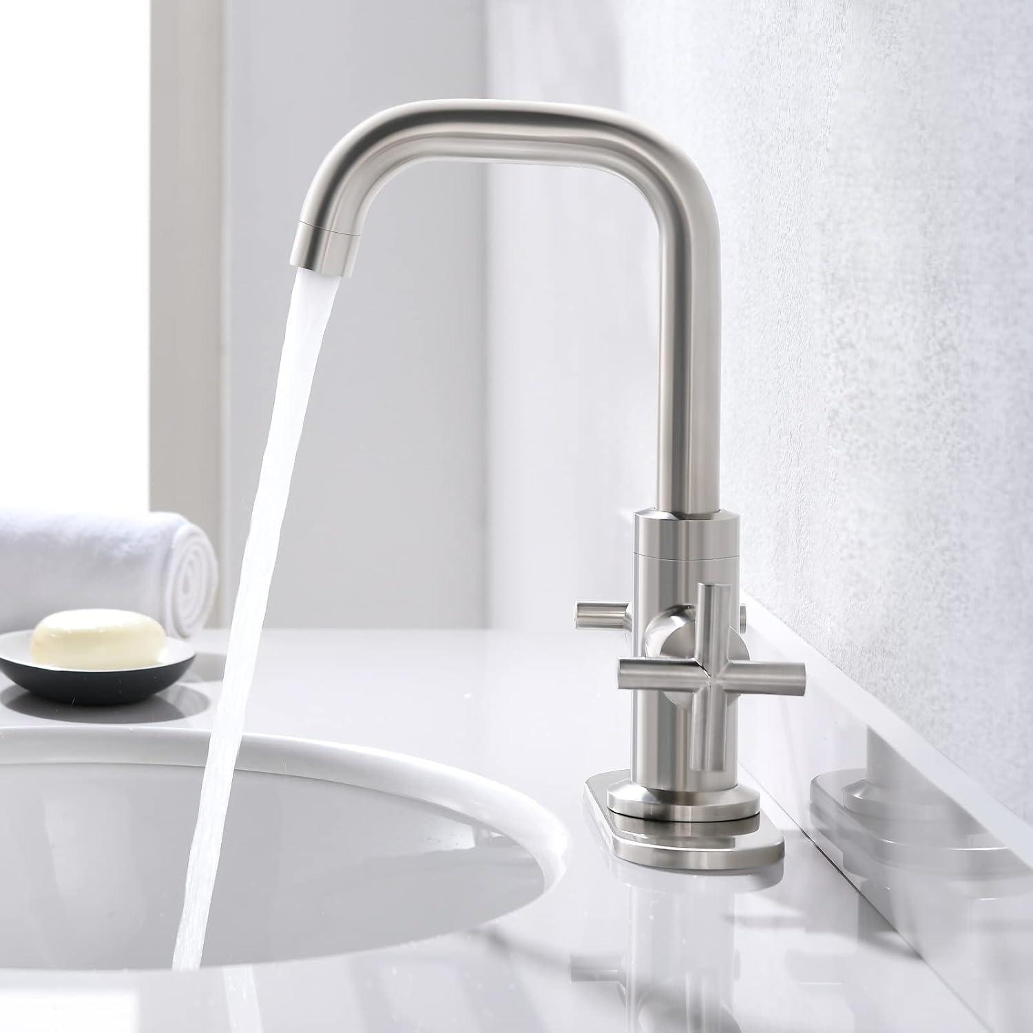 Brushed Nickel 4-Inch Centerset 2-Handle Bathroom Faucet with Drain