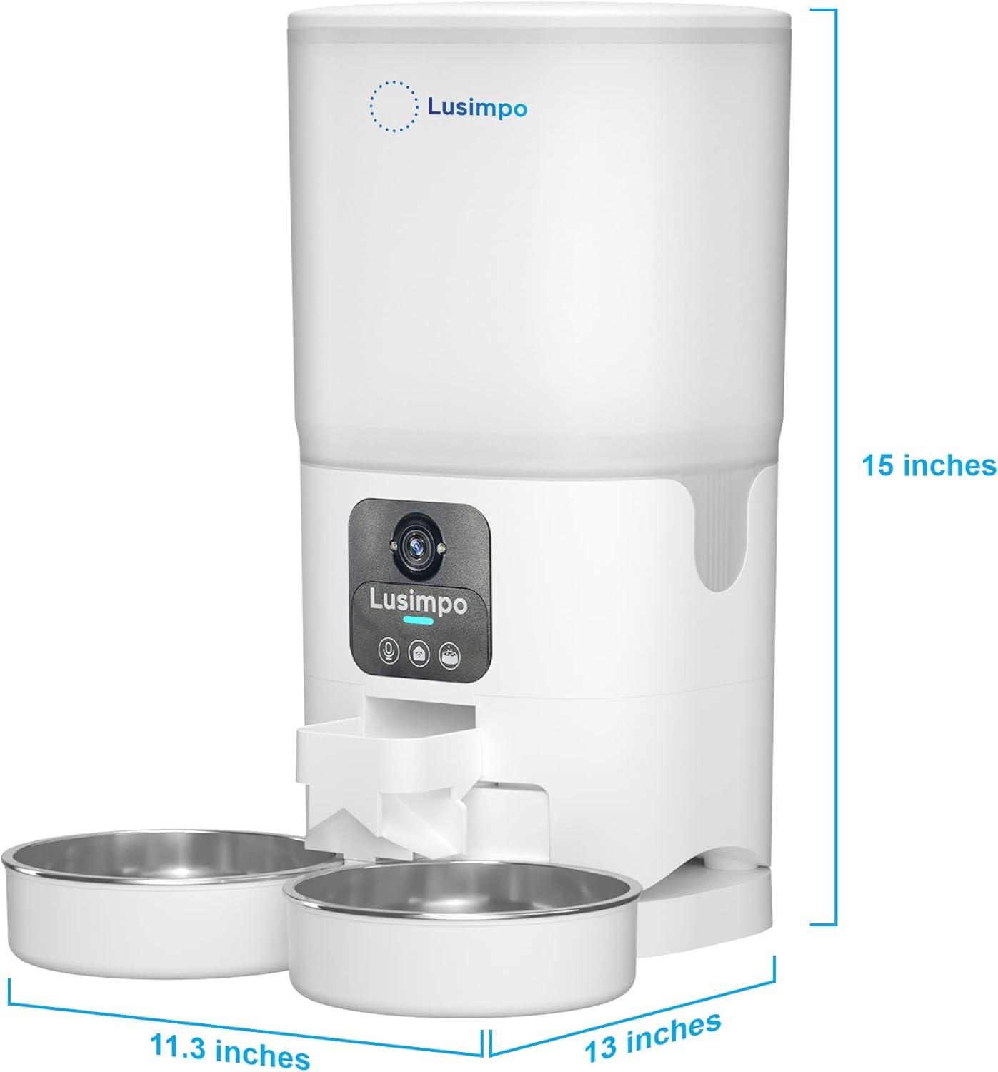 LUSIMPO Automatic Dual Pet Feeder with 1080P HD Camera for 2 Dogs/Cats, Double Bowls, Free App Control, Scheduled Feeding, Auto Night Vision, Large Food Capacity 7L, Motion Detection, No Monthly fee