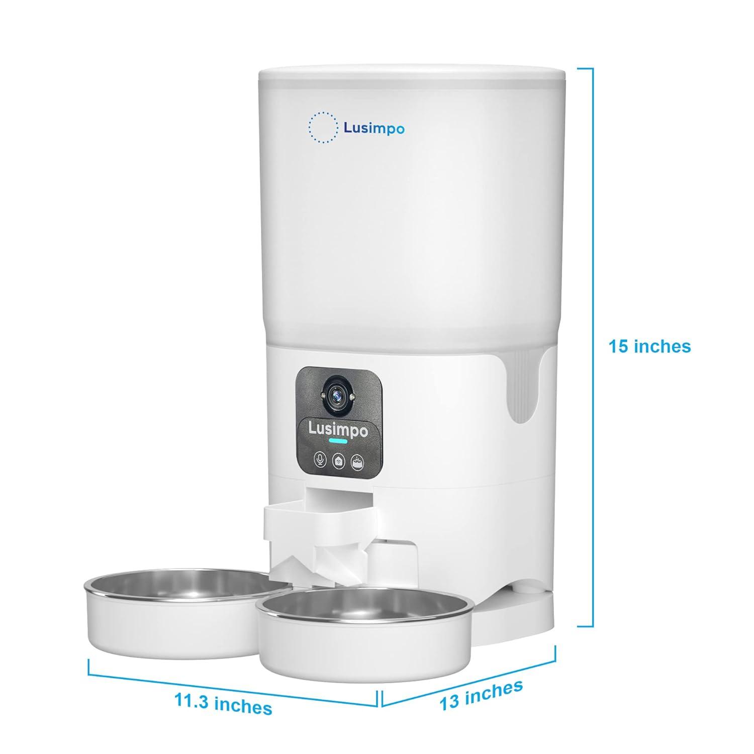 LUSIMPO Automatic Dual Pet Feeder with 1080P HD Camera for 2 Dogs/Cats, Double Bowls, Free App Control, Scheduled Feeding, Auto Night Vision, Large Food Capacity 7L, Motion Detection, No Monthly fee
