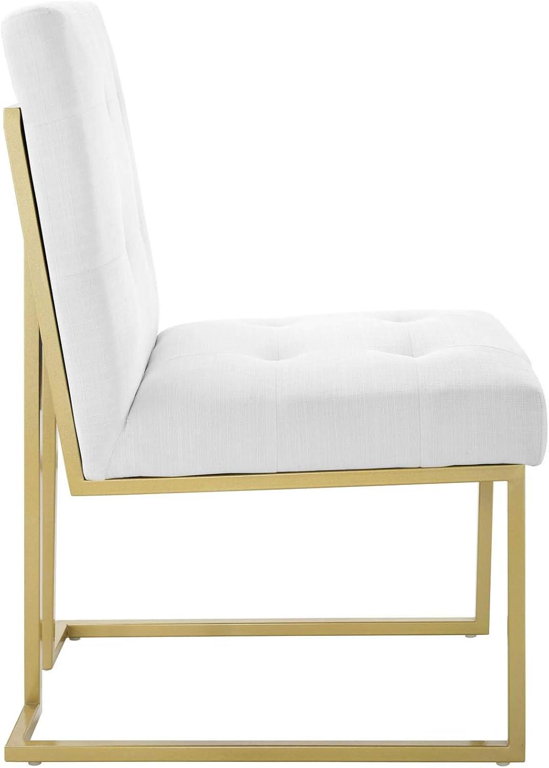 White Tufted Upholstered Dining Chair with Gold Stainless Steel Frame