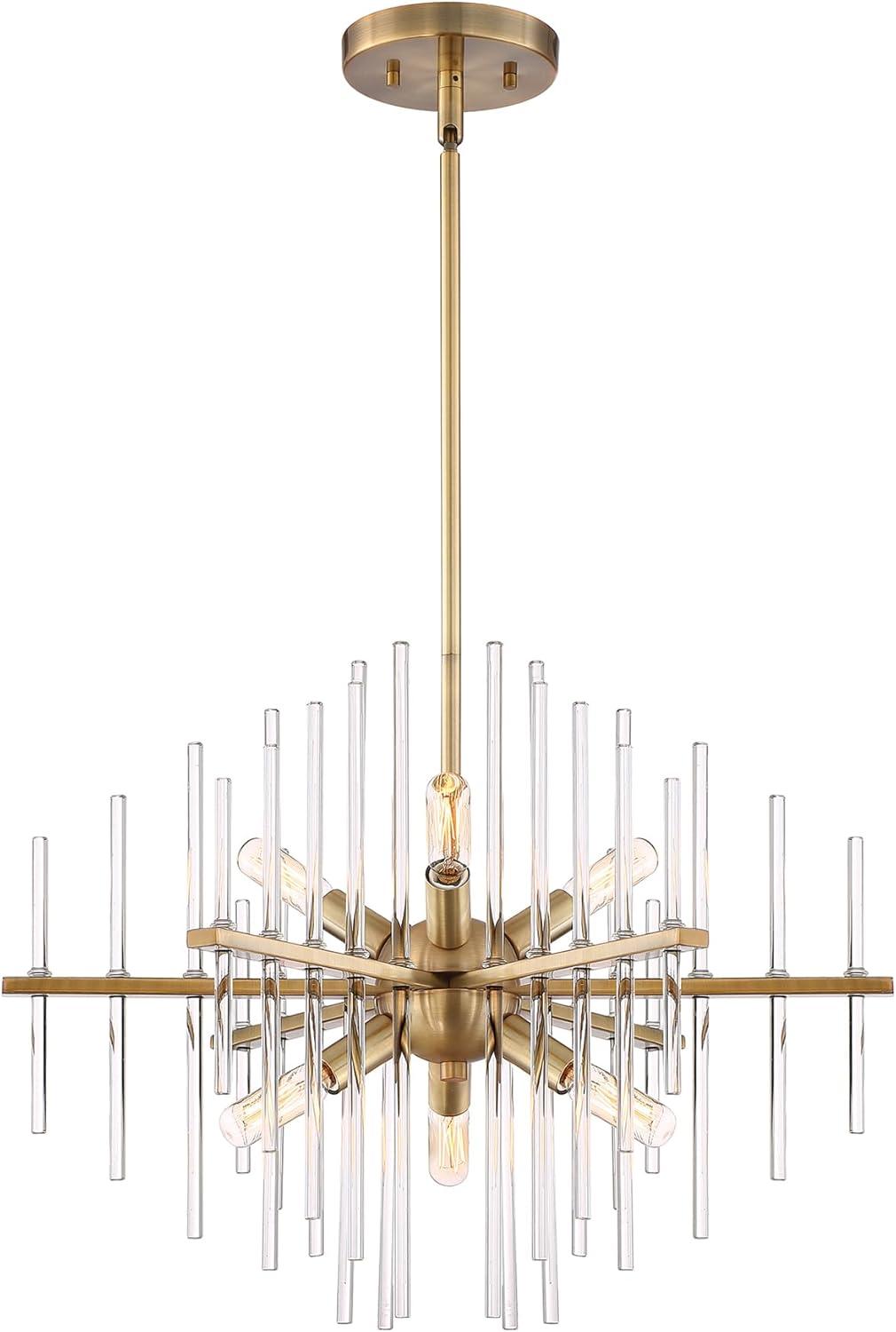 Burnished Antique Brass Sputnik Chandelier with Clear Glass Rods