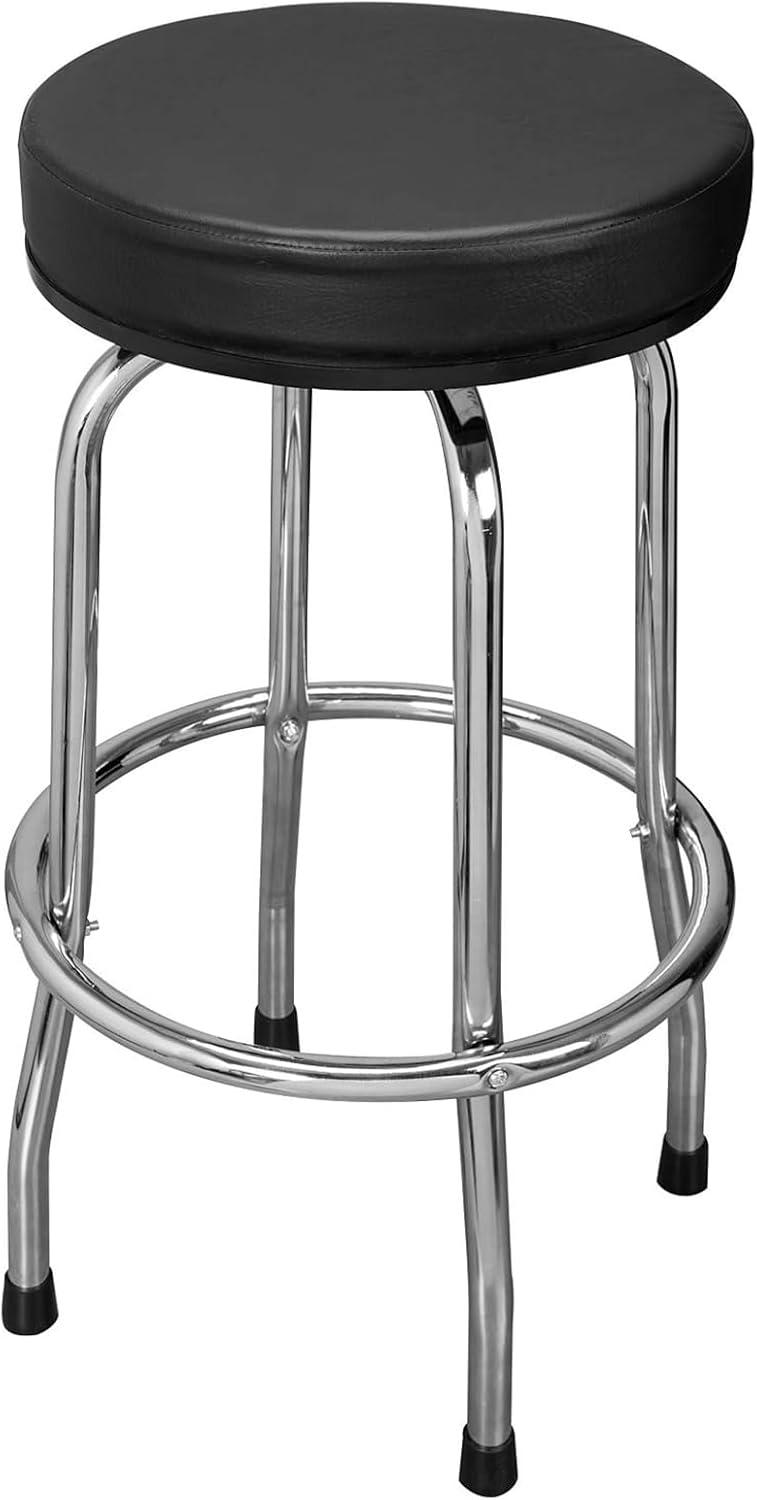 Black Padded Swivel Bar Stool with Chrome Legs