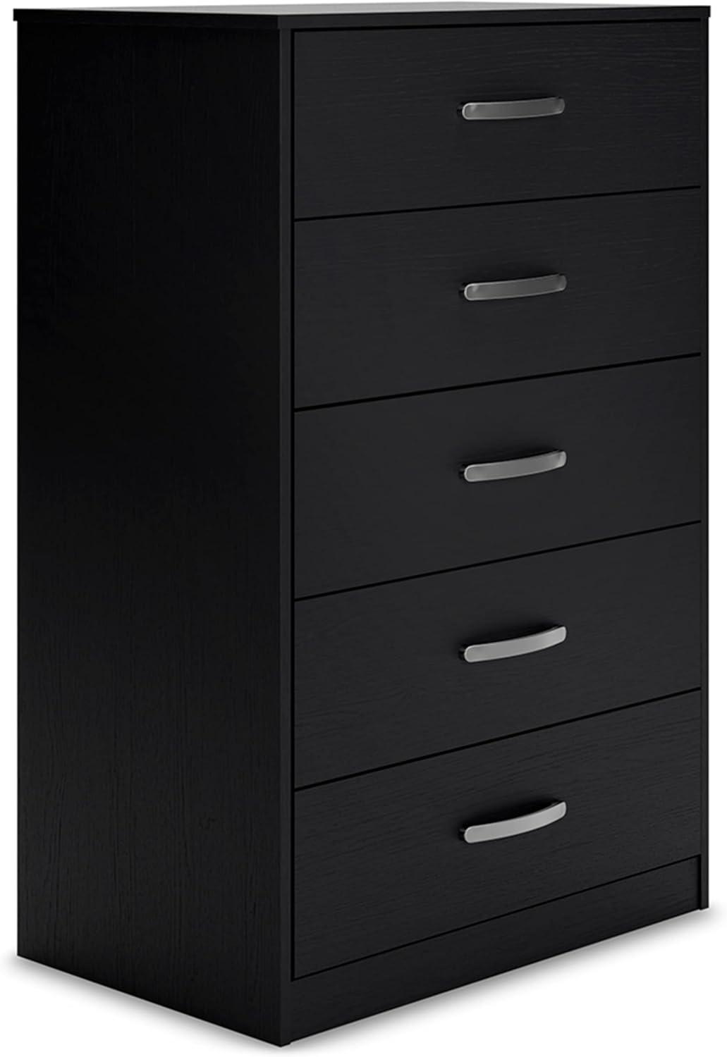 Modern Black 5-Drawer Chest with Sleek Metal Pulls