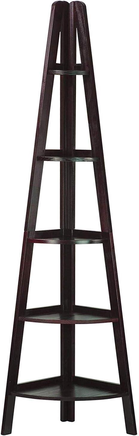 5-Shelf Corner Ladder Bookcase-Espresso